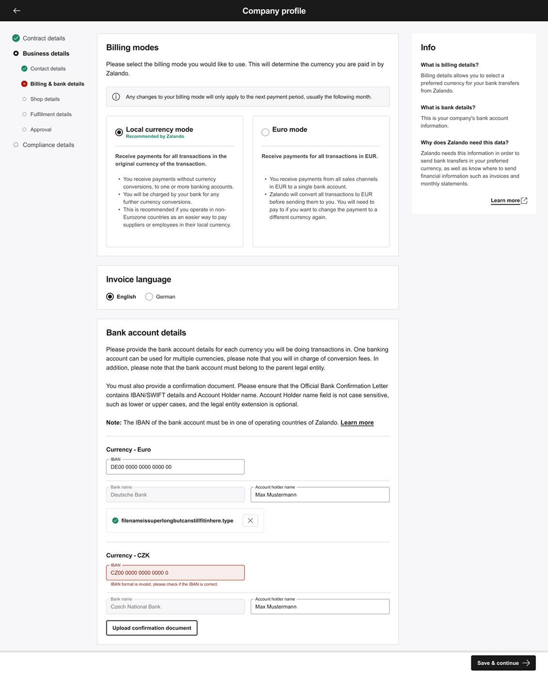 IBAN validation — error state for IBAN outside operating countries