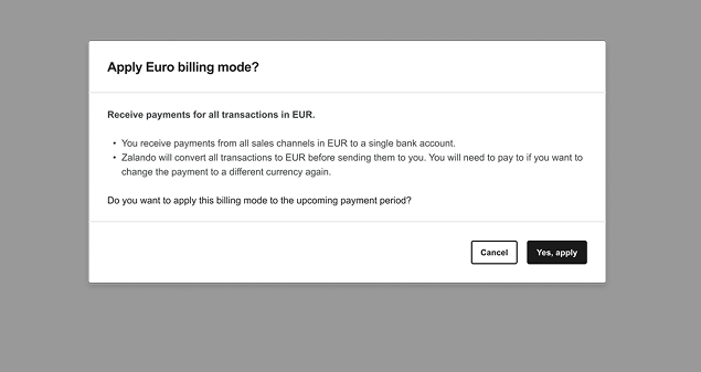Confirmation — apply Euro billing mode